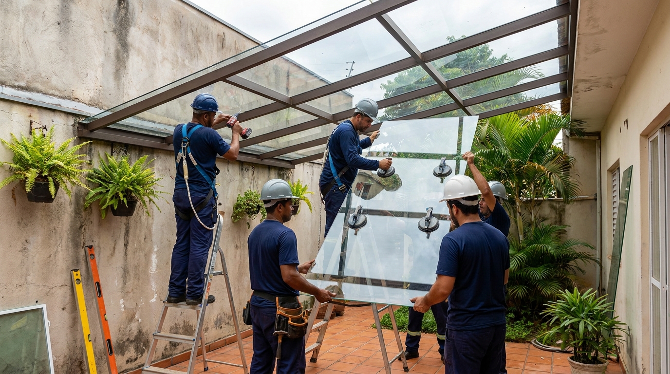 Instalação de cobertura de vidro em Barueri-SP